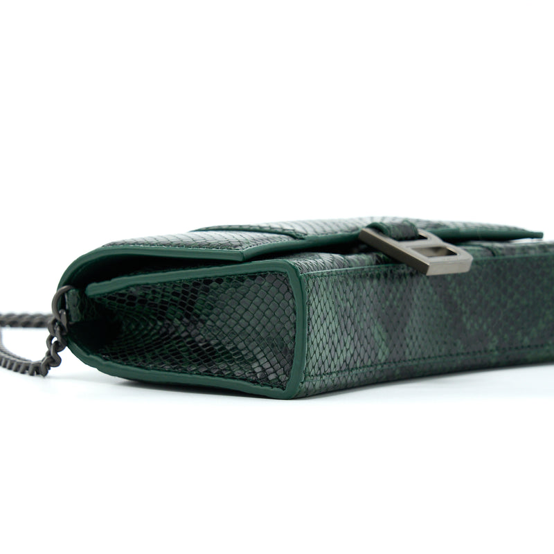 Balenciaga Hourglass Wallet With Chain Python Embossed Calfskin Black/ Dark Green