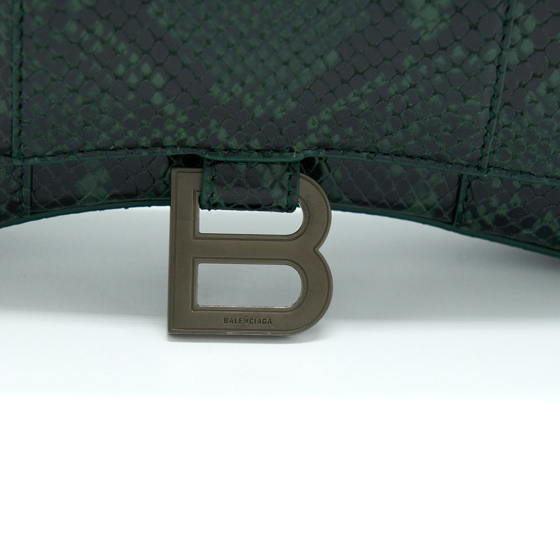 Balenciaga Hourglass Wallet With Chain Python Embossed Calfskin Black/ Dark Green