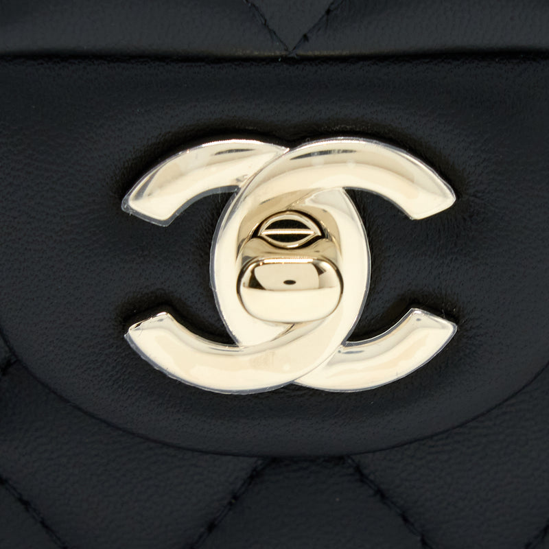 Chanel 23P Black Lambskin Top Handle Mini with Champagne Gold Hardware. 