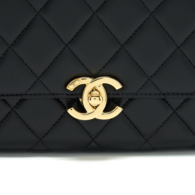 Chanel 21K Gold Metal Mini Flap Bag With Handle Black GHW