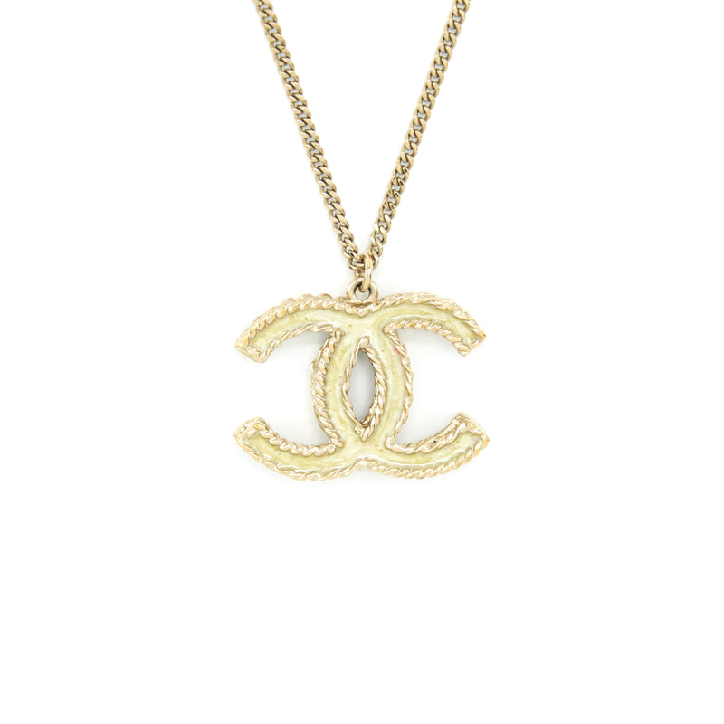 Chanel CC Logo With Crystal Necklace Light Gold Tone