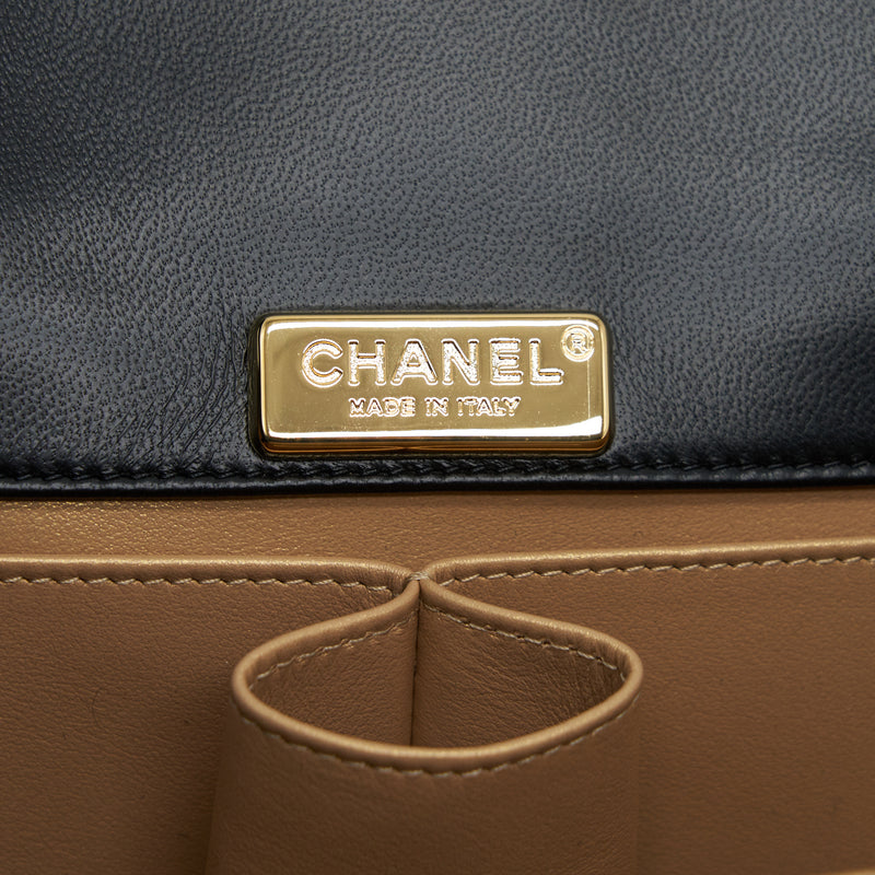 Chanel 21K Gold Metal Mini Flap Bag With Handle Black GHW