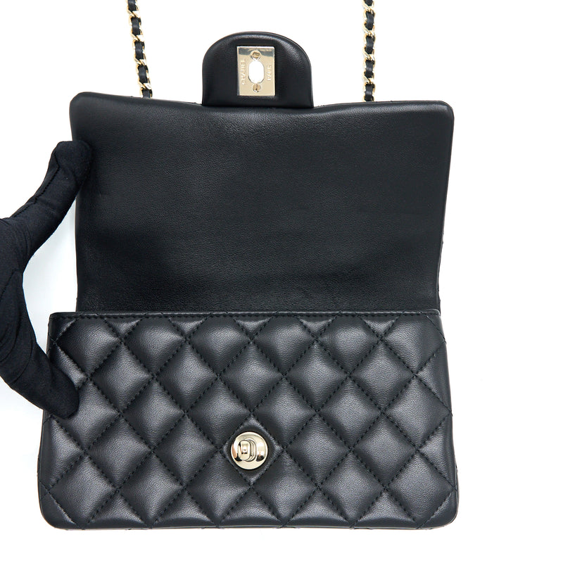 Chanel 22P lion charm Top Handle Mini Rectangular flap bag Lambskin Black LGHW (Microchip)