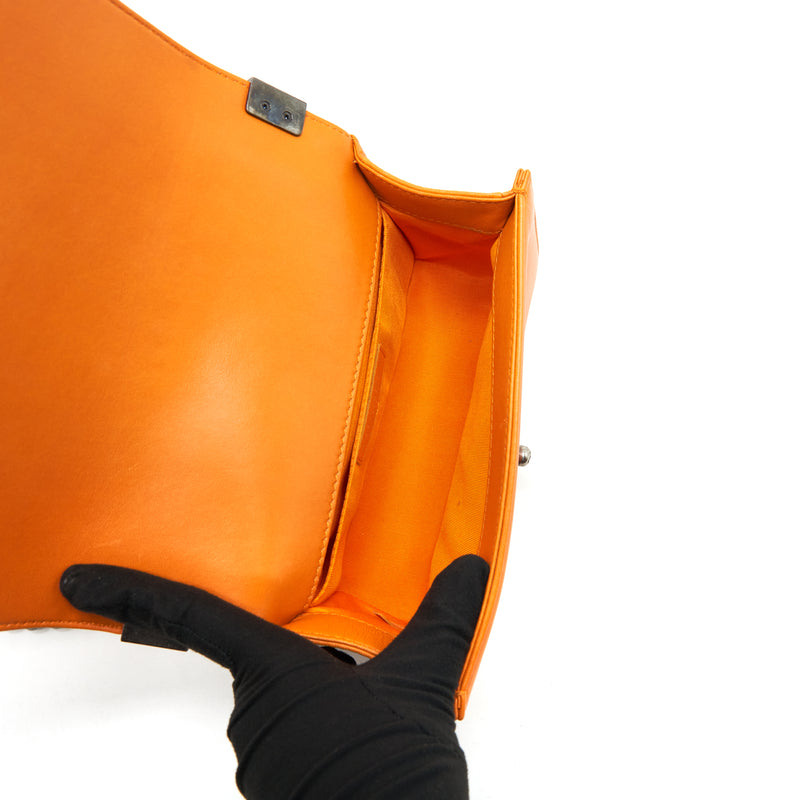 Chanel Small Boy Bag Lambskin Orange Ruthenium Hardware