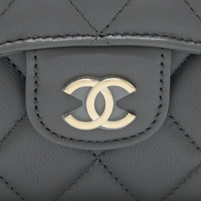 Chanel Mini Top Handle Flap Bag Lambskin Dark Grey LGHW