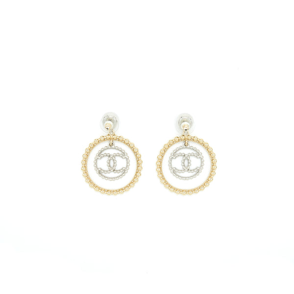 Chanel Giant CC Logo And Round Earrings Silver/Light Gold Tone