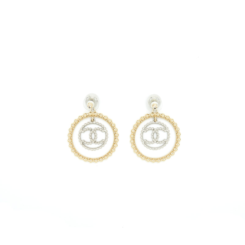 Chanel Giant CC Logo And Round Earrings Silver/Light Gold Tone