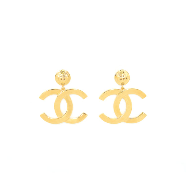 Chanel Giant CC Logo Earrings Gold Tone