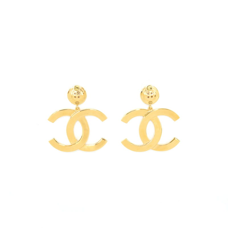 Chanel Giant CC Logo Earrings Gold Tone