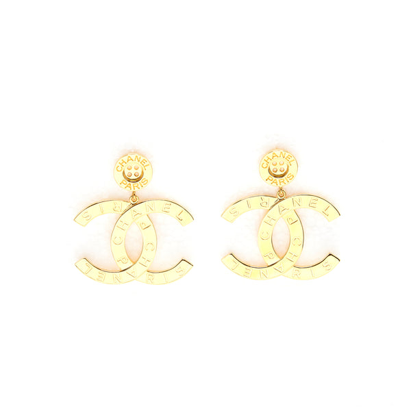 Chanel Giant CC Logo Earrings Gold Tone