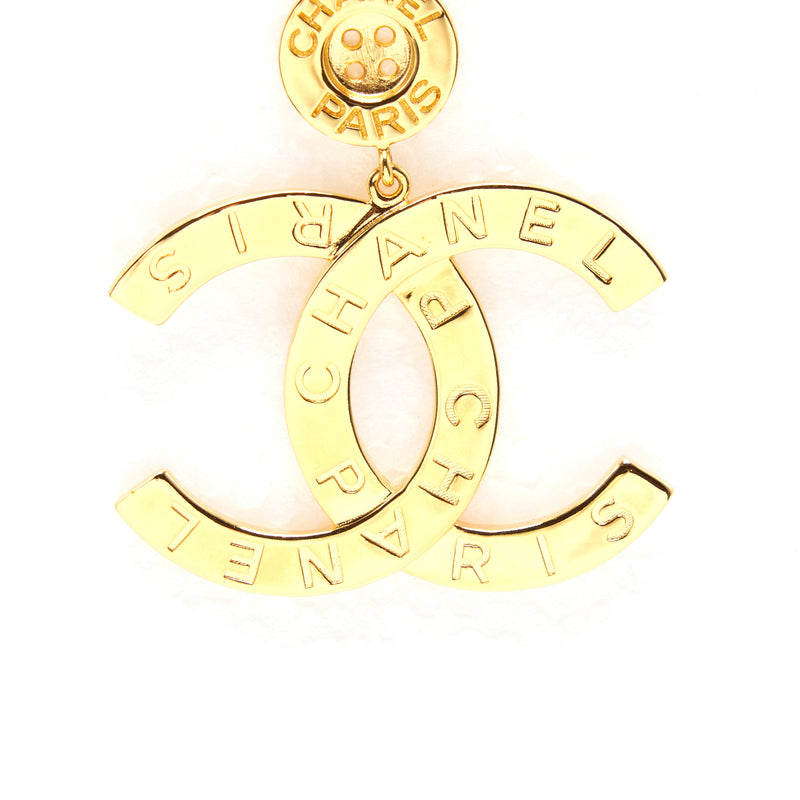 Chanel Giant CC Logo Earrings Gold Tone