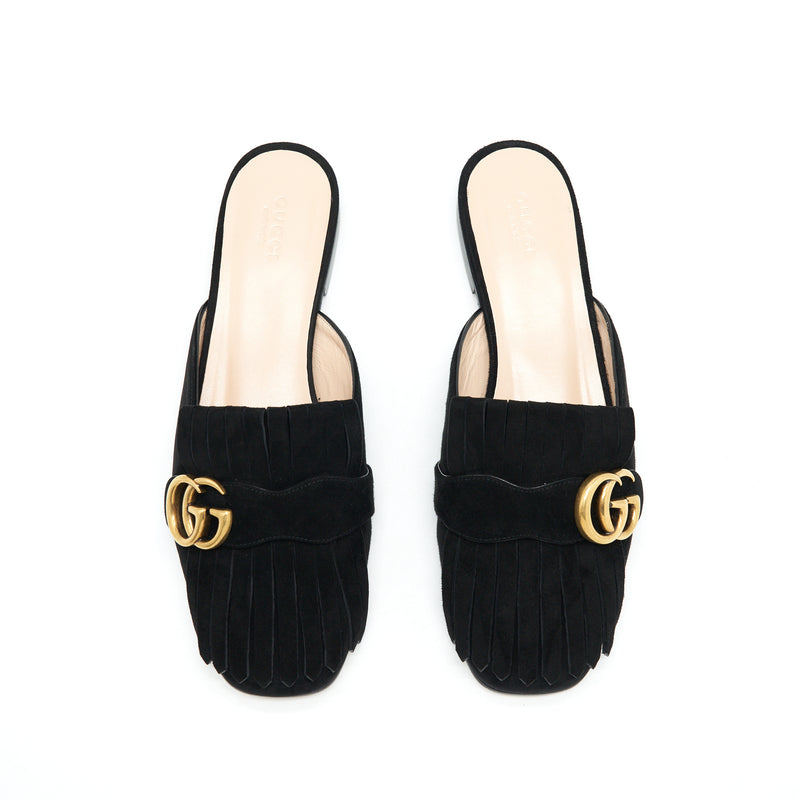 Gucci Size 38.5 GG Suede leather Mules Black