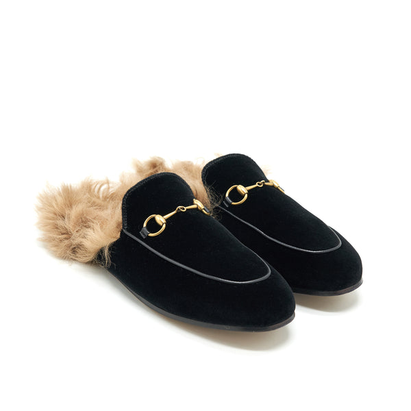 Gucci Size 39.5 Velvet mules Fur Black