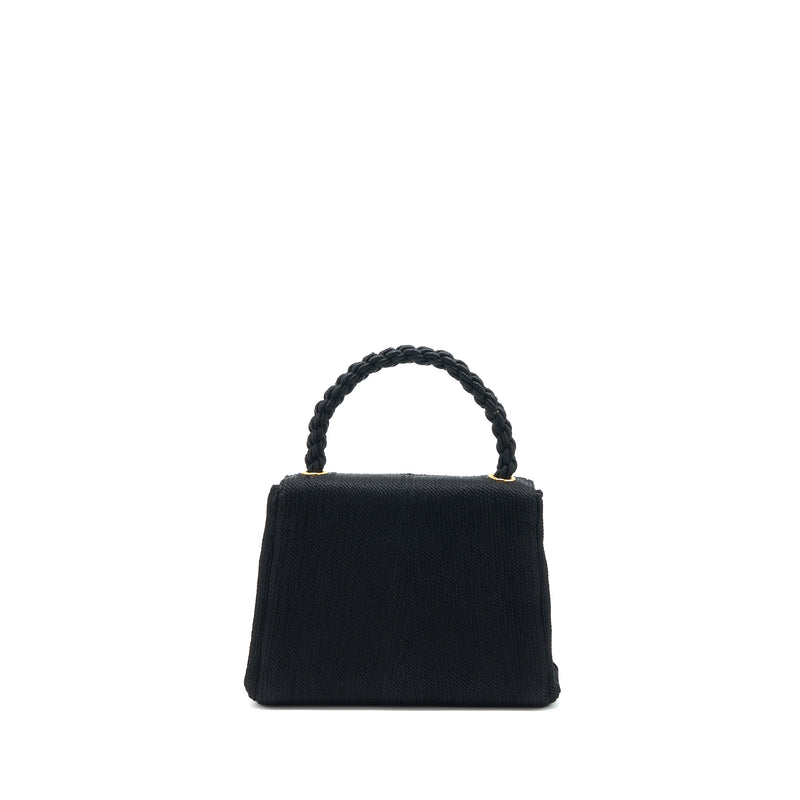 Chanel Vintage Top Handle Flap Bag Woven Silk Black GHW