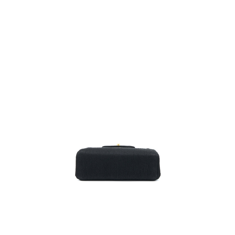 Chanel Vintage Top Handle Flap Bag Woven Silk Black GHW
