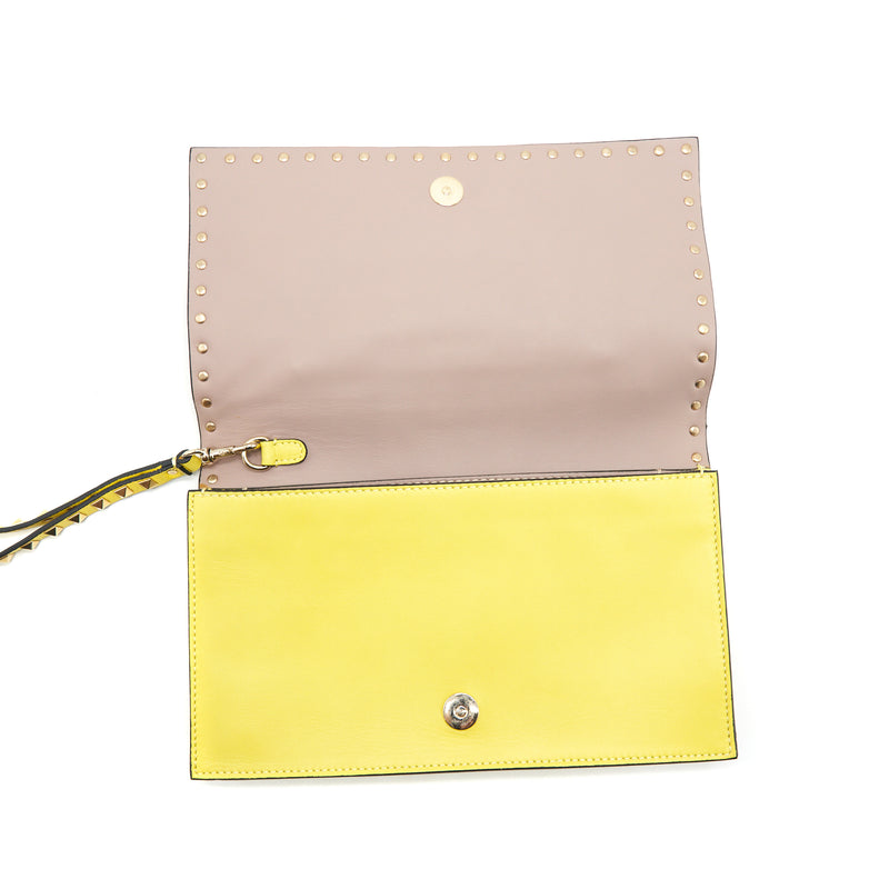 Valentino Rockstud Clutch Bag Yellow GHW