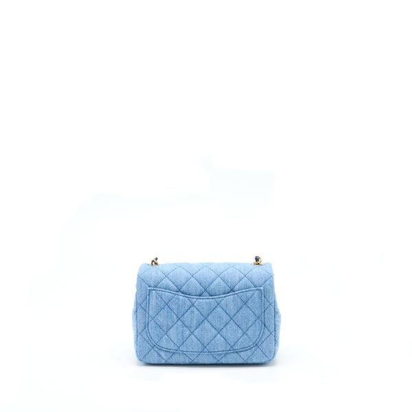 Chanel 22C Denim Pearl Crush Mini Square Flap Bag GHW(Microchip)