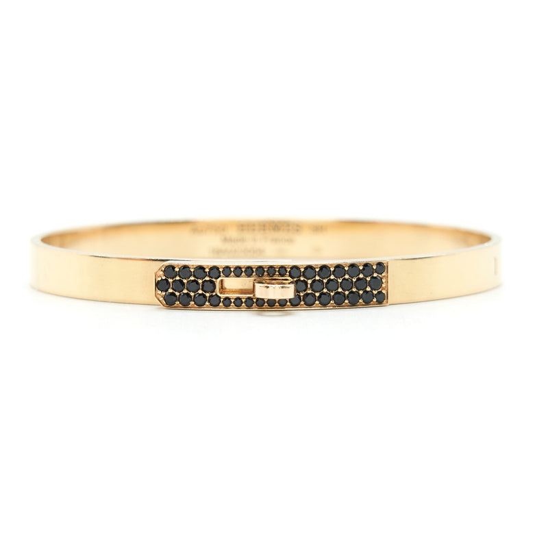 Hermes Kelly Bracelet size SH, small model Rosegold and black spinels Gemstones
