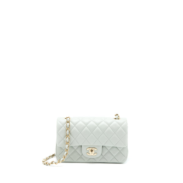 Chanel 23C Mini Rectangular Flap Bag Lambskin Light Grey LGHW (Microchip)