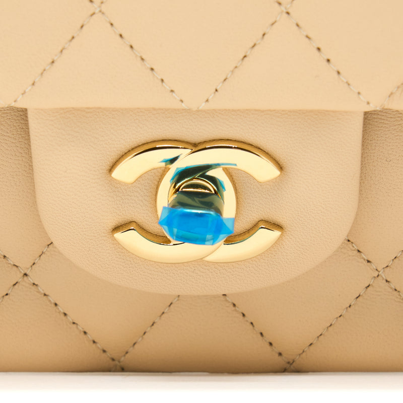 Chanel Medium Classic Flap Bag Lambskin Beige LGHW (Microchip)