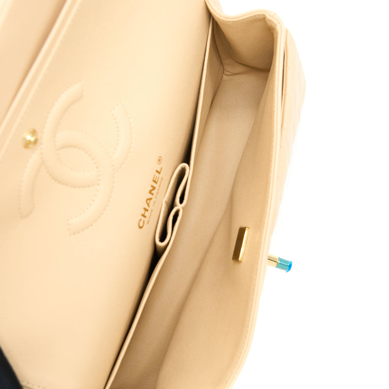 Chanel Medium Classic Flap Bag Lambskin Beige LGHW (Microchip)