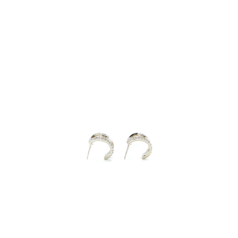 Chanel CC Logo Earring With Full Crystals Silver Tone