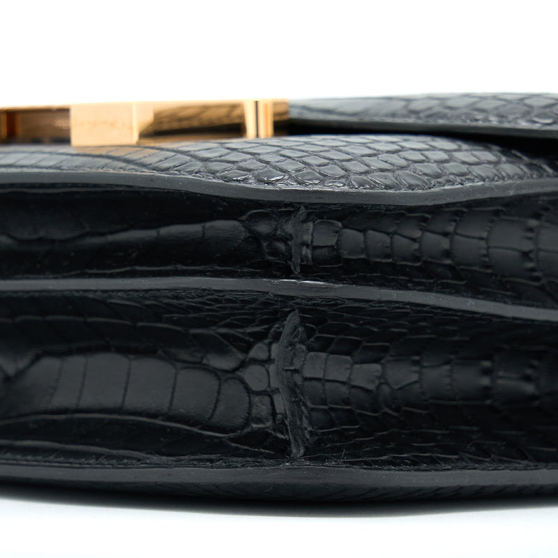 Hermes Mini Constance Alligator Mississippiensis Mat Black RGHW Stamp Y