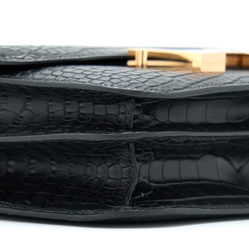 Hermes Mini Constance Alligator Mississippiensis Mat Black RGHW Stamp Y