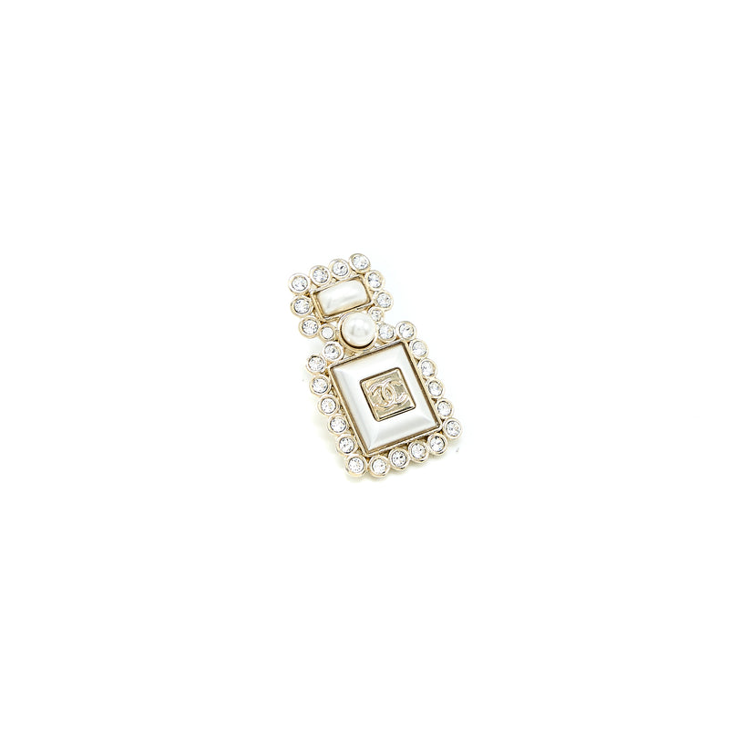 Chanel Logo Bottle Brooch With Crystals Light Gold Tone