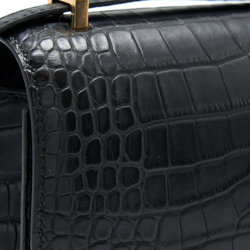 Hermes Mini Constance Alligator Mississippiensis Mat Black RGHW Stamp Y