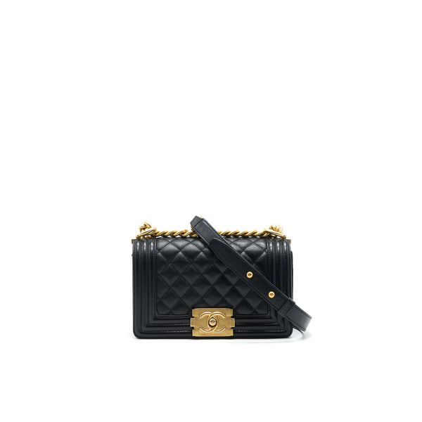 CHANEL SMALL BOY BAG CAVIAR LEATHER GHW BLACK