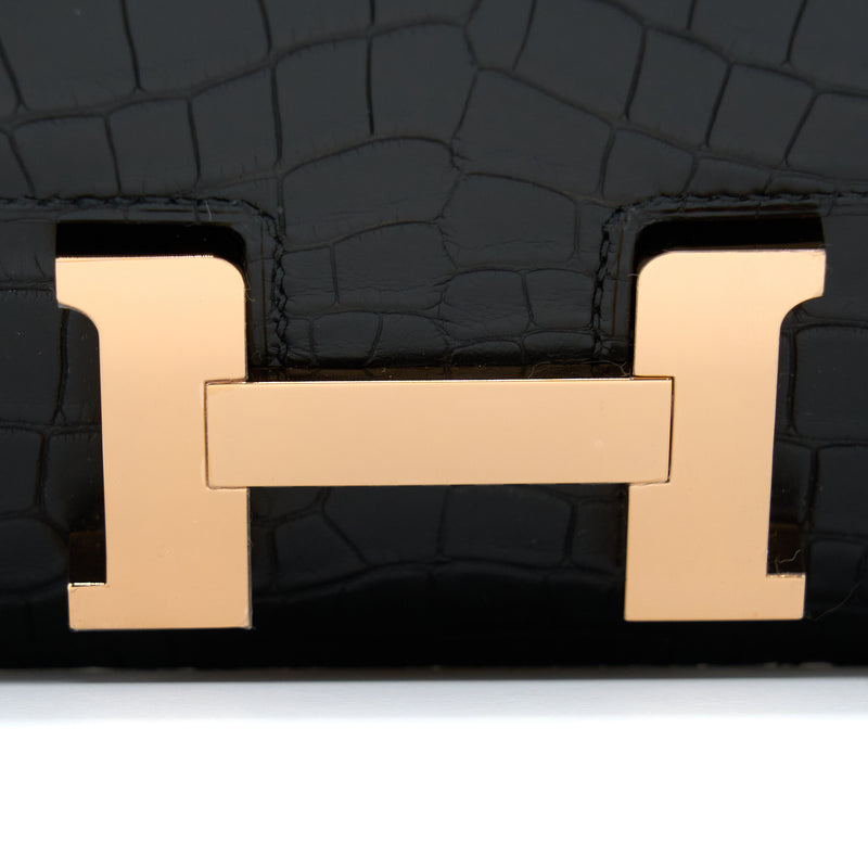 Hermes Mini Constance Alligator Mississippiensis Mat Black RGHW Stamp Y