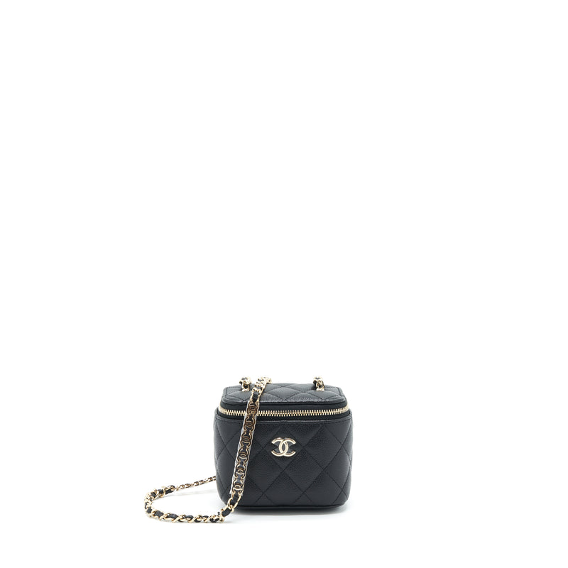 Chanel 22S Detailed Logo Mini Vanity With Chain Caviar Black LGHW