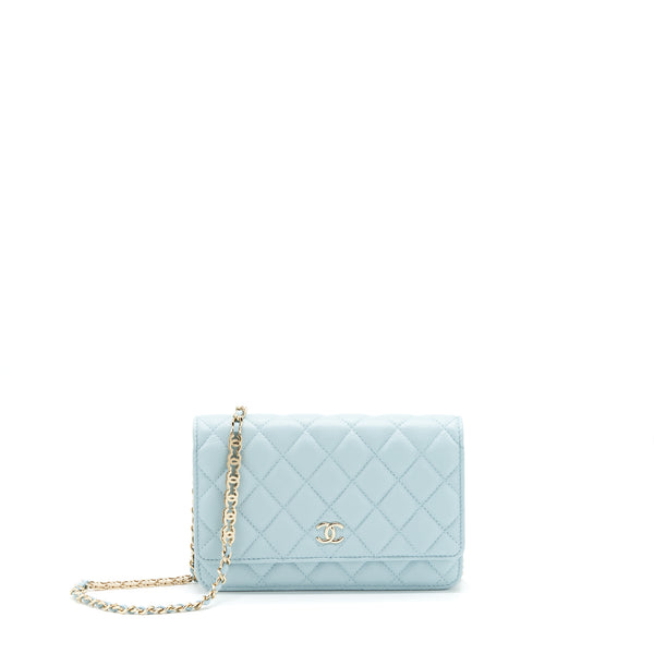 Chanel 22P Wallet On Chain With CC Logo Chain Caviar Light Blue LGHW