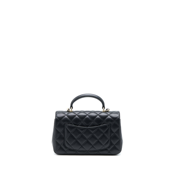 Chanel Top Handle Mini Rectangular Flap Bag Lambskin Black LGHW (Microchip)