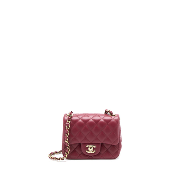 Chanel 22A Mini Square Flap Bag Lambskin Burgundy LGHW (Microchip)