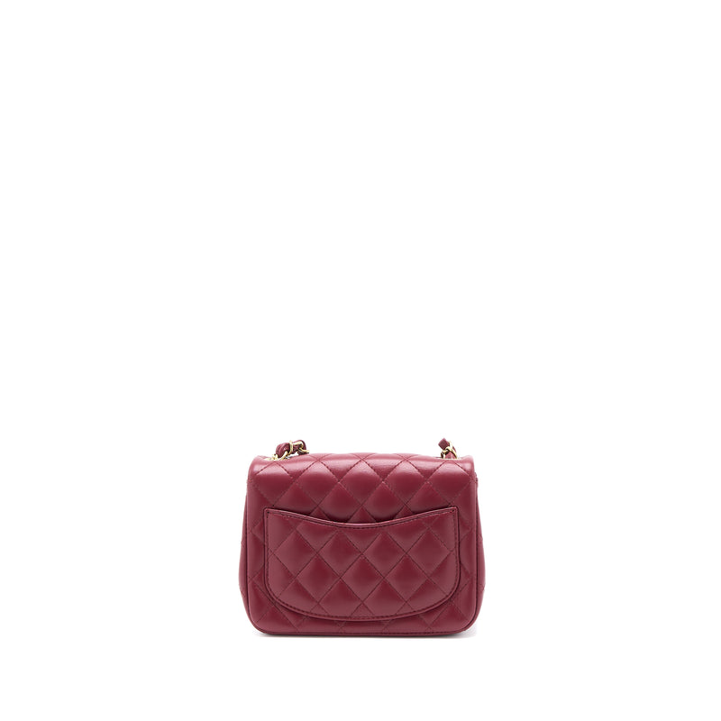 Chanel 22A Mini Square Flap Bag Lambskin Burgundy LGHW (Microchip)