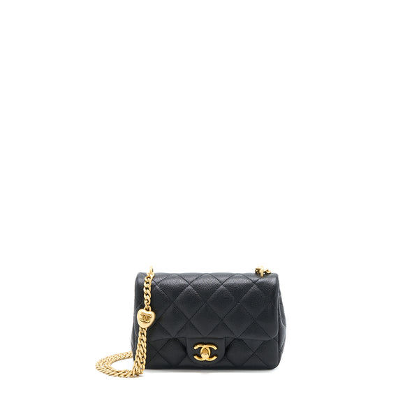 Chanel Medium Flap Valentines Heart Charms Bag Black Lambskin Gold