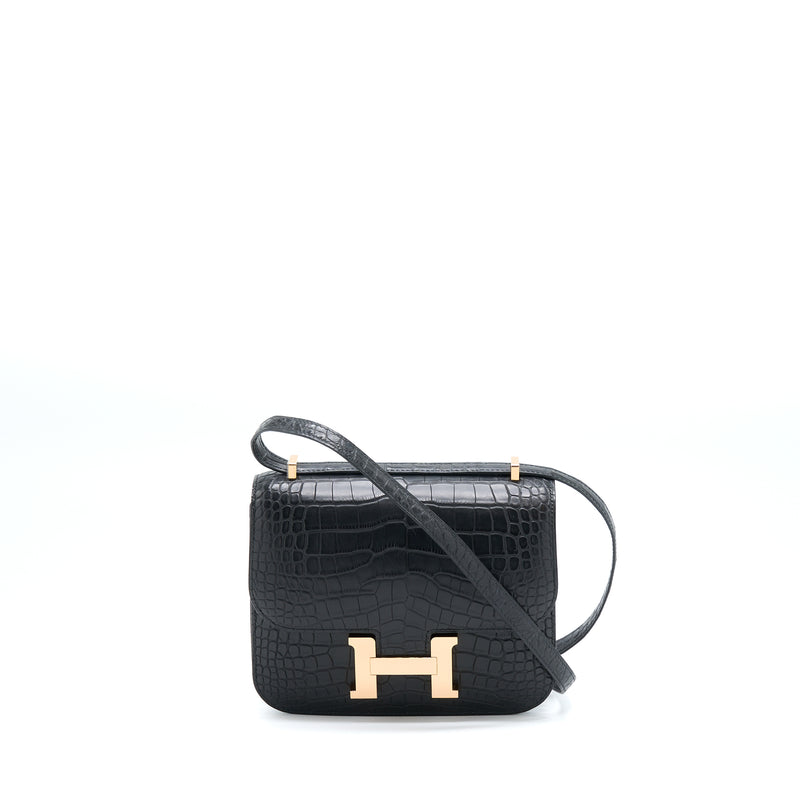 Hermes Mini Constance Alligator Mississippiensis Mat Black RGHW Stamp Y