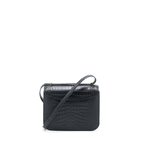 Hermes Mini Constance Alligator Mississippiensis Mat Black RGHW Stamp Y