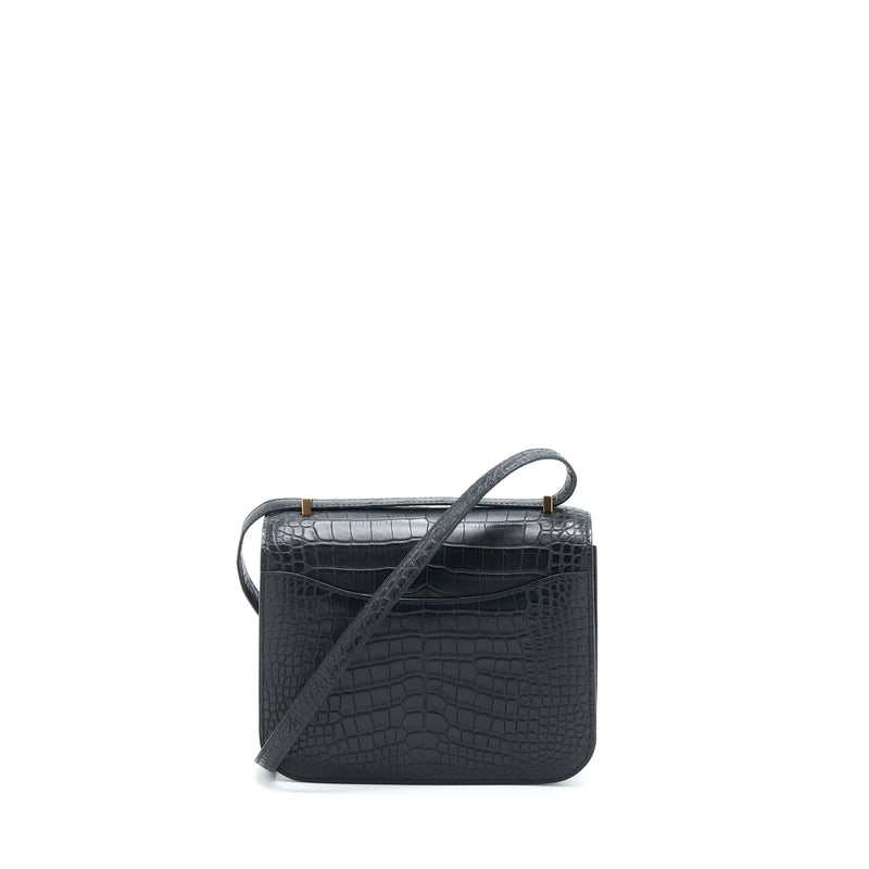 Hermes Mini Constance Alligator Mississippiensis Mat Black RGHW Stamp Y