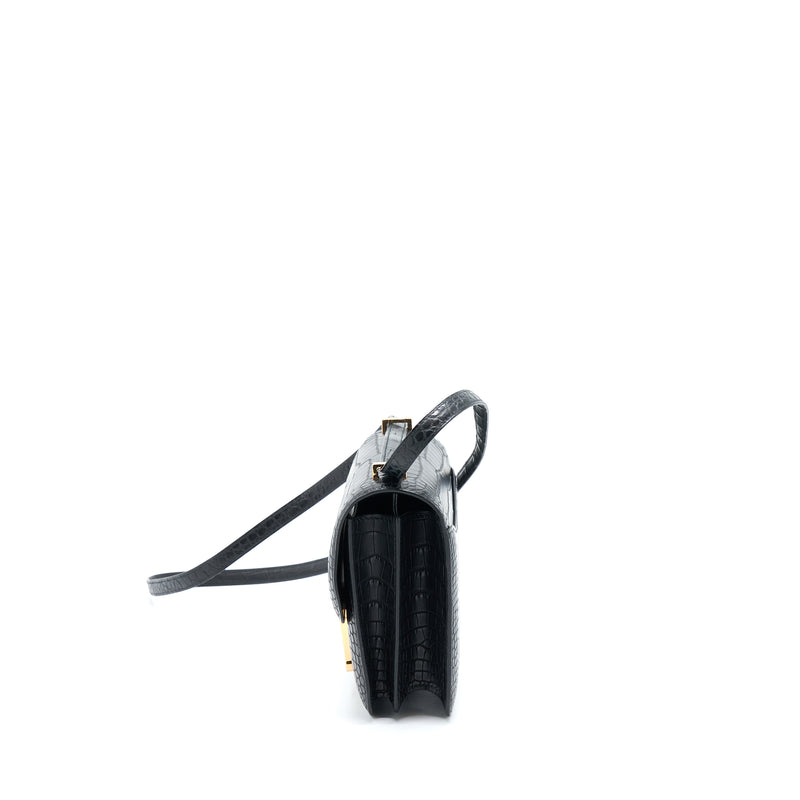Hermes Mini Constance Alligator Mississippiensis Mat Black RGHW Stamp Y