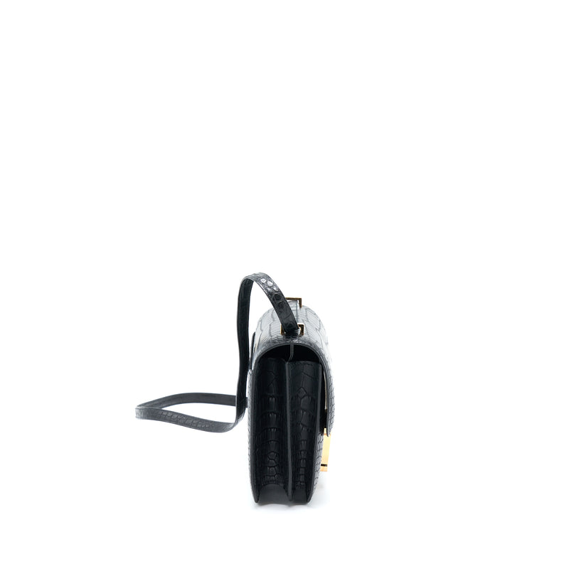 Hermes Mini Constance Alligator Mississippiensis Mat Black RGHW Stamp Y