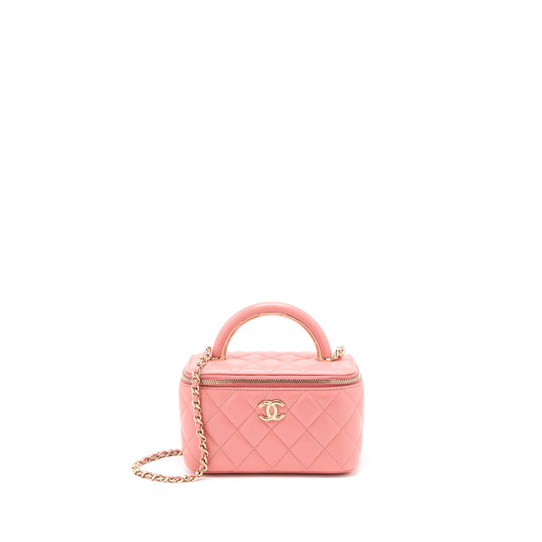 Chanel 22A Top Handle Long Vanity Case Lambskin Pink LGHW (Microchip)