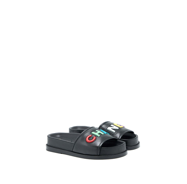 Chanel Size 37.5 Logo Multicolour Letter Slides Black