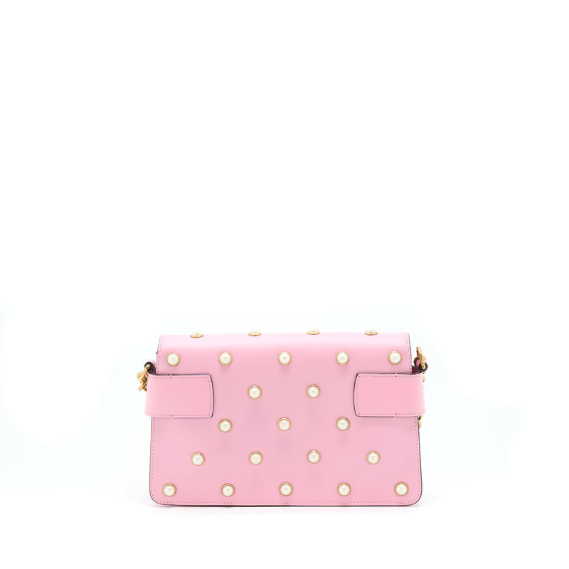 Gucci Pearl Studded Mini Broadway Bee Shoulder Bag Pink GHW