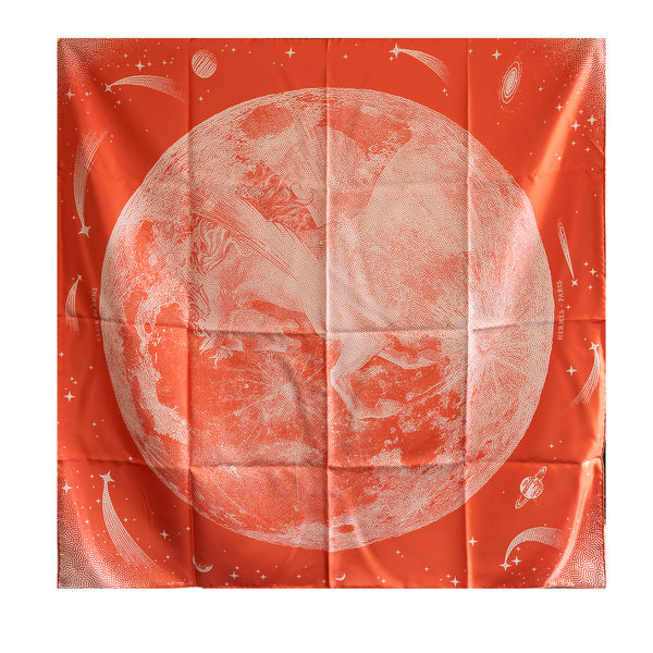 Hermes 90 x 90cm Silk Scarf Lune Orange/Gris/Blanc