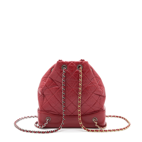 Chanel Small Gabrielle Backpack Aged Calfskin Red With Ruthenium Gold/Sliver Hardware
