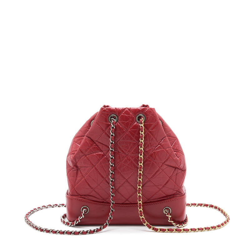 Chanel Small Gabrielle Backpack Aged Calfskin Red With Ruthenium Gold/