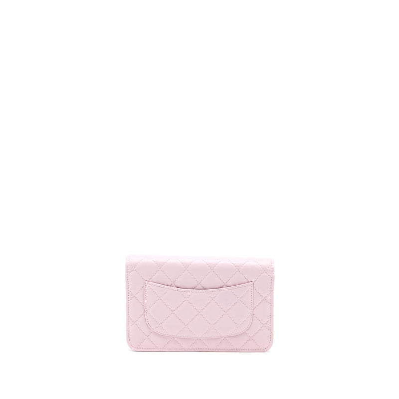 CHANEL Caviar Quilted Card Holder On Chain Light Pink